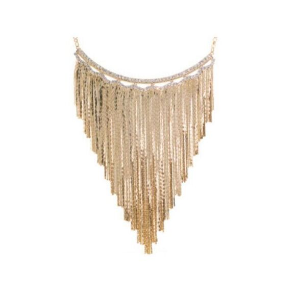 Off Park Collection White Crystal Gold Tone Fringe bib Necklace JTV $79 - Picture 2 of 3